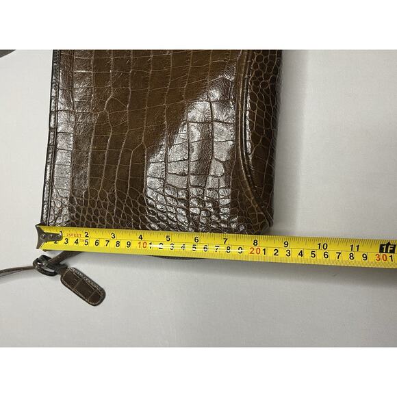 Carlos Falchi Vintage Croc Embossed Leather Purse Brown - Picture 10 of 15